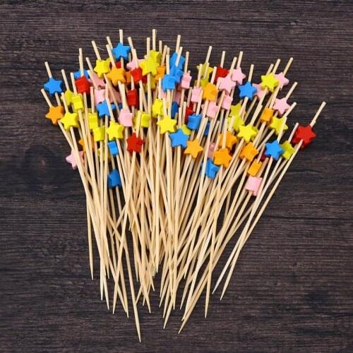 100pcs 12cm Cocktail Picks Creative Handmade Pentagram Shape Appetizer Picks Fruit Picks Party Supplies (Mixed)