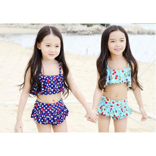 2020 New Cherry Two Pieces Childrens Swimwear Bikini Girls Bathing Baby Swimming Suit