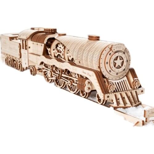 413Pcs DIY Wooden Steam Train 3D Mechanical Puzzle Assembly Model Building Kits For Kids Birthday Gift Drop Shipping