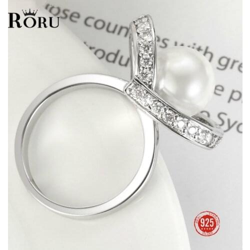 925 Silver Sterling Anel Prata Natural Freshwater Pearl Rings For Women Cubic Zirconia Ring Wedding Rings Silver 925