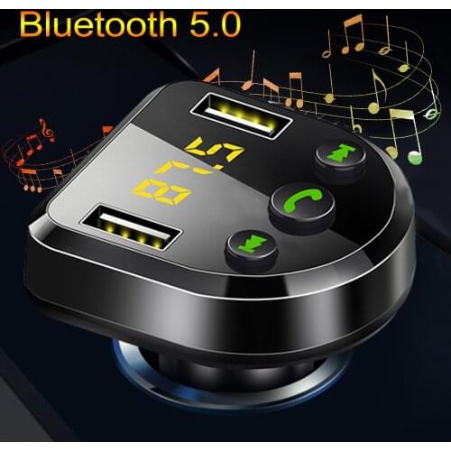 JINSERTA Wireless Handsfree Bluetooth 5.0 FM Transmitter Car Mp3 Player Voltage Detection Dual USB Charger Support U Disk