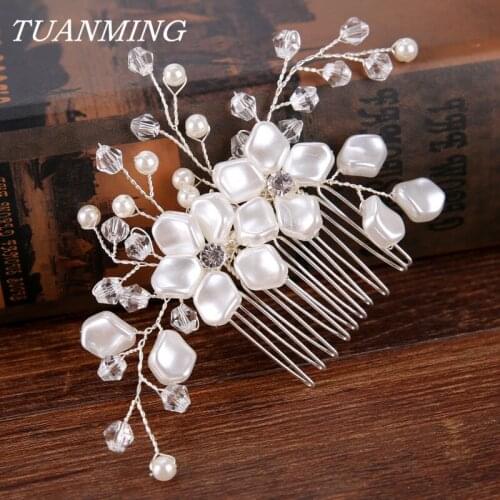 Bride Pearl Hair Combs Wedding Flower Hair Combs Bride Hair Accessories Party/Casual Women Hiar Jewelry
