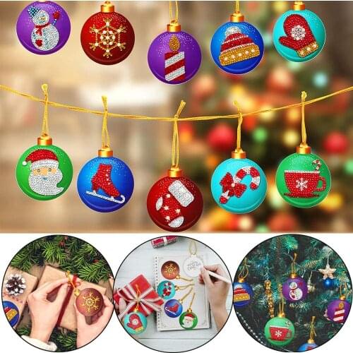 20 Pieces Christmas DIY Artificial Diamond Painting Gift Tags Resin Painting Handicraft Cards Winter DIY Diamond Key Chain