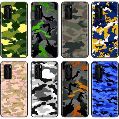 Camouflage Army Soft TPU For Huawei P50 P40 P30 P20 Pro Plus P10 P9 P8 Lite RU E Mini 2019 2017 Black Phone Case