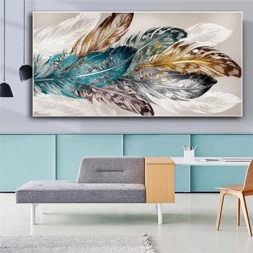 Large Ginkgo Leaf and Feather Canvas Painting Nordic Poster Print Wall Art Aesthetic Pictures for Living Room Home Decor Cuadros