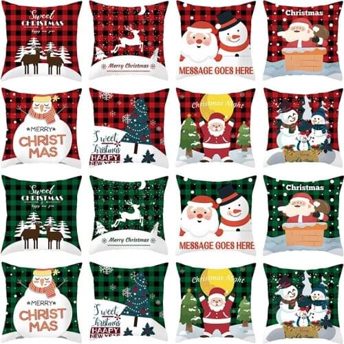 45cm Classic Red Green Christmas Pillowcase Cartoon Santa Claus Elk Snowman Merry Christmas Decor For Home 2021 Naviidad Gift