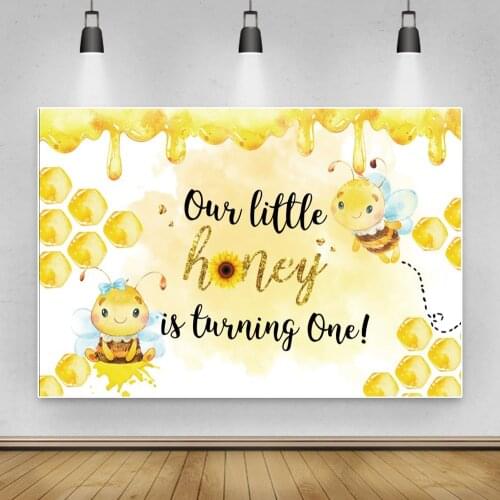 Laeacco Honey Sweet Bee Baby Shower Baptism Happy Birthday Party Cartoon Customized Poster Photo Background Photo Backdrop Photo