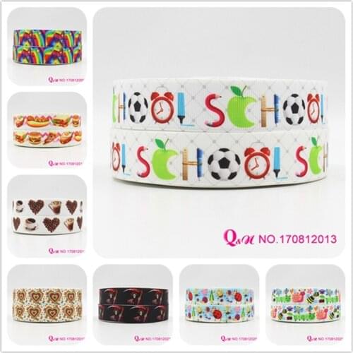 Q&N ribbon 16mm 22mm 25mm 38mm 50mm 75mm school coffee printed grosgrain ribbon webbing 50yards/roll for hair tie free shipping