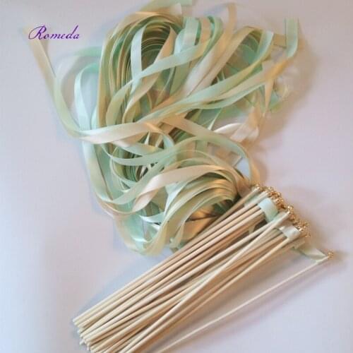 Hot Selling (50pcs/lot) Green + cream Stain Ribbon Wedding Ribbon Stick For Wedding Decoration