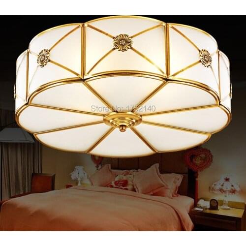 Brief fashion copper ceiling light lamps american led circle flower lamp, glass lampshade, E27*3, diameter 35cm