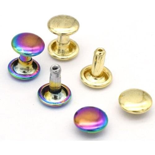 7mm Rainbow Metal Double Cap Rivets Round Rapid Button Studs Belt Purse Bags Handbags Shoes Leather Craft