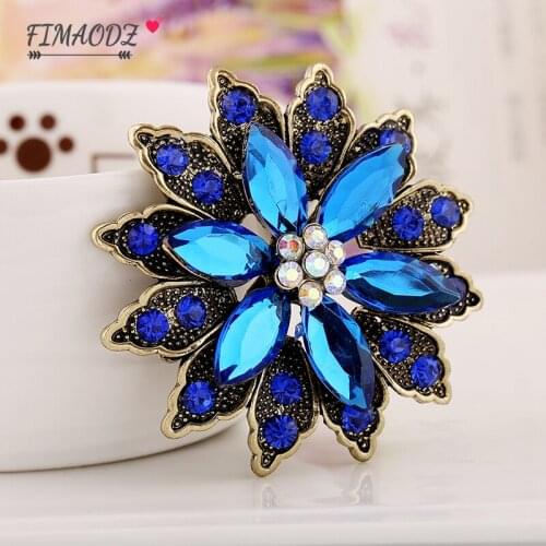 FIMAODZ Fashion Retro Green Brown Blue Large Model Crystal Flower Accessories Brooch New Design Luxury Enamel Pin High Quality