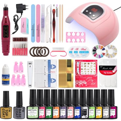 Professional Nail Set UV LED Lamp Dryer with 12Pcs Nail Gel Polish Kit Soak Off Manicure Tools Set Electric Nail Drill Nail Tool
