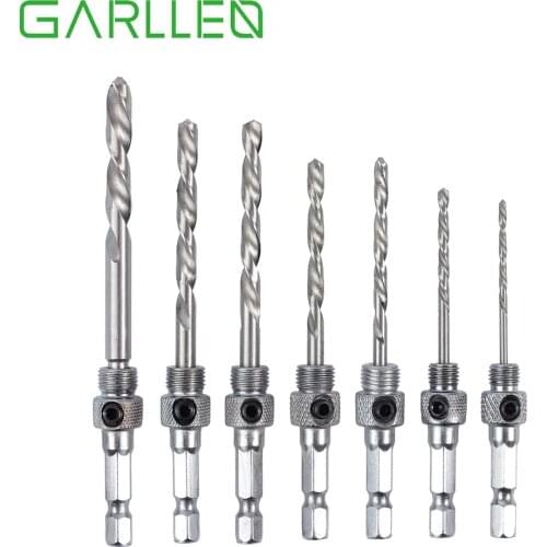 GARLLEN 7 pcs HSS Self-centering Hinge Hardware Drill Bit Set for Pilot Hole Guides Door Drawer Wood Window&Door Tapping