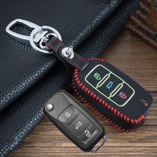 New Leather Car Key Cover Case Shell for VW Golf Bora Jetta POLO GOLF Passat For Skoda Octavia A5 Fabia SEAT Ring Accessories