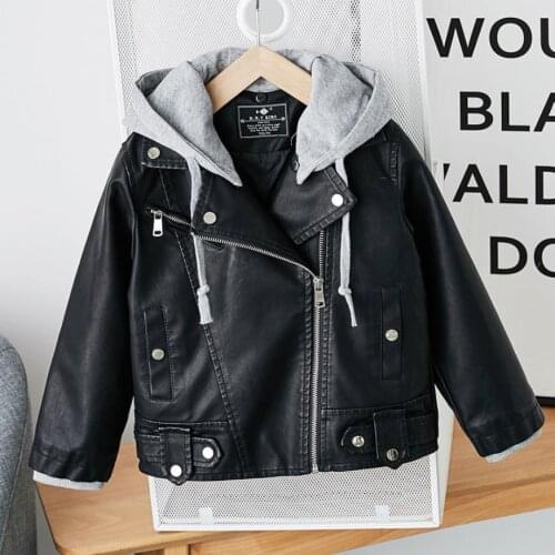 2019 Autumn New Boys Hooded PU Leather Jacket Faux Leather jacket locomotive Boy Coat Modis Kids Clothes Teens Jacket Y1834