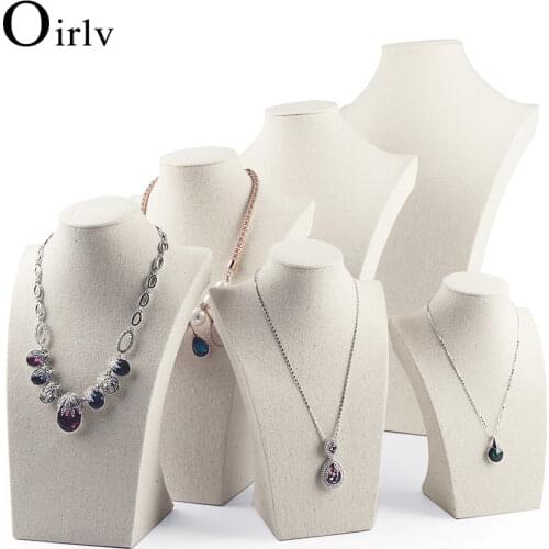 Fanxi Linen Cream-white Necklace Mannequin Bust Pendant Jewelry Display Stand Holder Shelf Showcase Jewelry Organizer