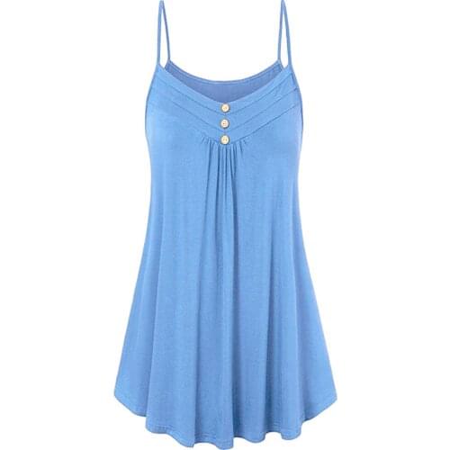 Plus Size Womens Tank Top Button Solid Color Sleeveless Top Women Summer Loose Button Camisole Spaghetti Straps Tank Tops Vest