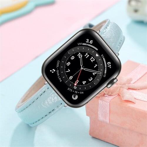 For apple watch series 6 5 4 se 40mm 44mm strap thin Leather band for iwatch 3 2 1 38mm 42mm bands women correa 14mm width belt