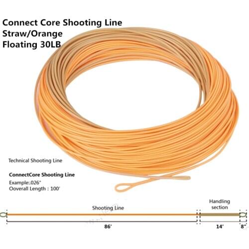 Maximumcatch ConnectCore Shooting line 100ft Straw/Orange 20lb/30lb Floating Running Line Fly Fishing Line with 2 Welded Loops