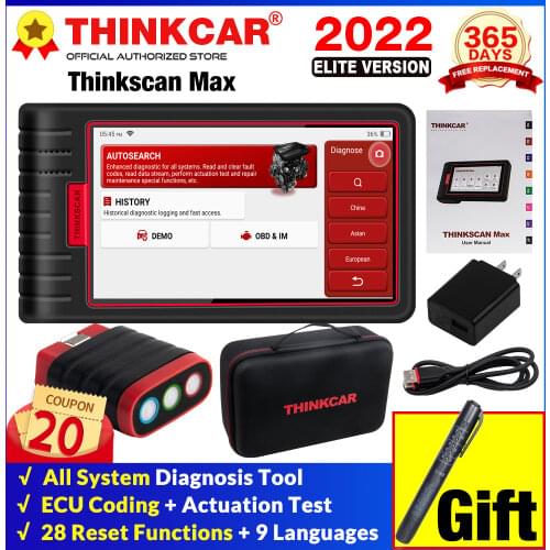 ThinkCar ThinkScan Max Full System Auto OBD2 Diagnostic Tool 28 Reset Function Bi-Directional Test ECU Coding PK CRP909 Scanner
