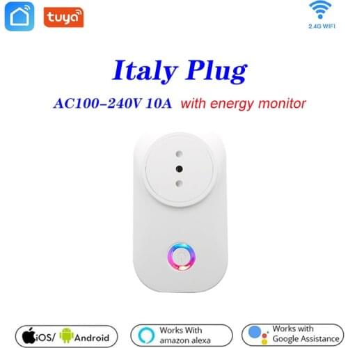 Tuya WIFI Smart Socket Smart Plug Italy Plug 10A Remote Control Alexa Google Home Energy Monitor