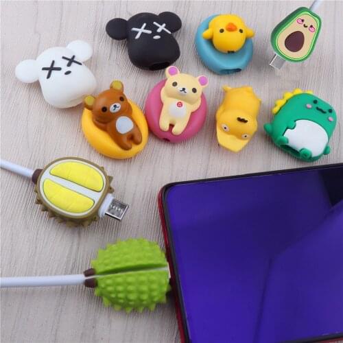 Cute Cartoon USB Cable Bite Protector Animal Cute Cartoon Cover Protect Case For Android Cable Organizer Winder Cellphone Decor