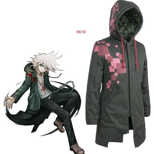 Super Danganronpa Komaeda Nagito Thicken Hooded Jacket Cosplay Costume Dangan Ronpa Autumn Winter Long Trench Coat