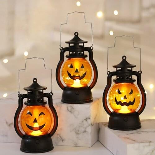 LED Halloween Pumpkin Ghost Lantern Lamp DIY Hanging Scary Candle Light Halloween Decorations for Home Horror Props Kids Toy