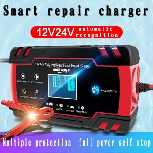 Universal 12V-24V Full Automatic Car Battery Charger Power Pulse Repair Chargers Wet Dry Lead Acid Battery-chargers Digital LCD