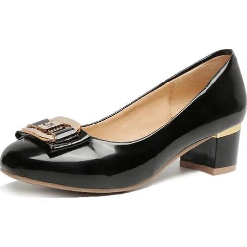 Zapatos De Mujer Women Classic Pink High Quality Slip on Square Heel Shoes Lady Classic Black Office & Party Bezel Heels G7054