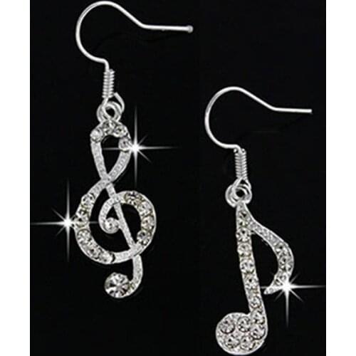 Womens Fashion Music Note Elegant Silver Color Jewelry Charm Hook Earring Asymmetry Musical Note Hook Earring Charm Jewelry