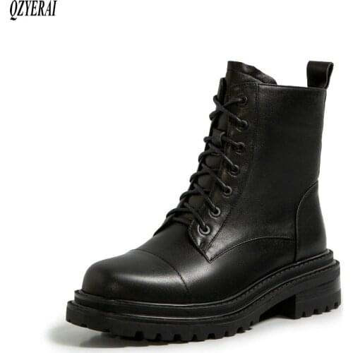 QZYERAI New winter Genuine leather Women boots motorcycle Female boots keep warm snow boots Women shoes