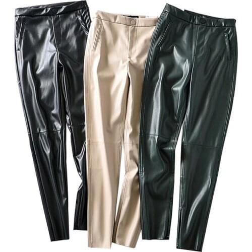 Trousers Women Time-limited Solid Vadim 2020 New Womens Leather Pants Stitching Pu Imitation Feet Trousers Zipper Design Tight