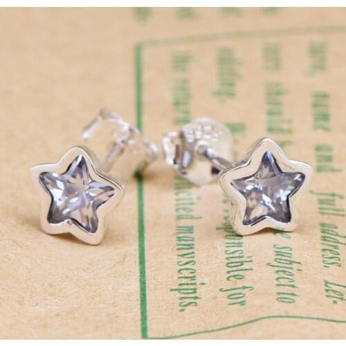 925 Sterling Silver Pandora Earring Stars Studs Earring With Crystal For Women Wedding Gift Fashion Jewelry