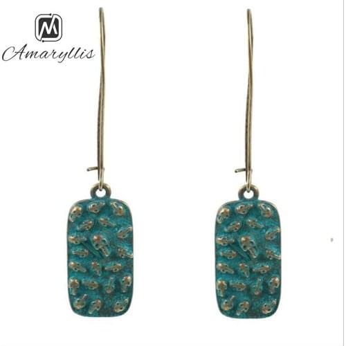 Amaiyllis Vintage Anti Green Geo Pendant Earrings For Women Personalized Skeletone Long Dangle Earrings Punk Alloy Drop Earrings