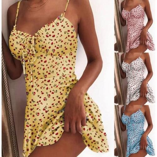 2021 Summer Women Dress Floral Print Suspender Dresses Strappy Tube Top Sleeveless Mini Dress Beach Casual A Line Dress Vestido