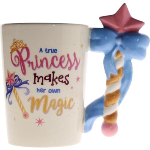 1Piece Magic Wand Handle Mug Ceramic Coffee Mug Tea Cup For Her A True Princess Makes Her Own Magic Fairy Princess Quote Mug