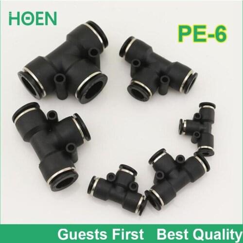 100pcs High Quality blue color PE6 6mm tee fitting Pneumatic quick jiont connector push in tube fittings PE-4 PE-6 PE-8 PE-10