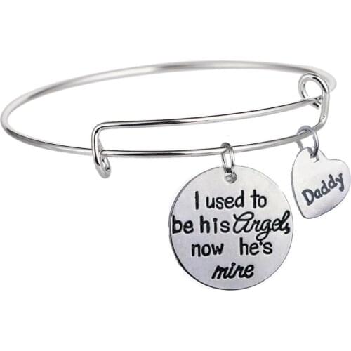 12PC Daddy Bangles I Used To Be His Angel Now Hes Mine Round Pendant Bracelets Family Men Dad Daddy Father Xmas Party Gifts Hot