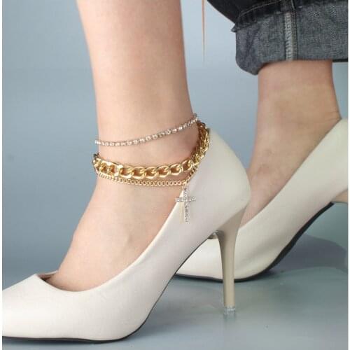 2021 Fashion Gold Color Simple Chain Anklet Gothic Beach Crystal Cross Foot Jewelry Women Accessories Party Gift