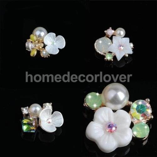 4 Styles Craft Pearl Crystal Rhinestone Buttons Flower Flatback Wedding Embellishment Jewelry DIY Diamante Bow Accessories