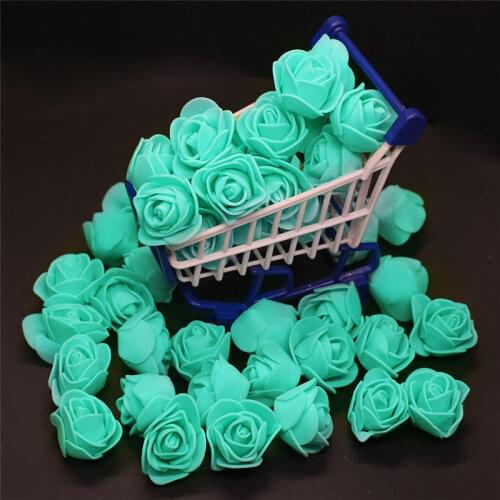 50pcs 100pcs 200pcs Cheap Mini Mint Green PE Foam Roses Head Fake Flower Handmade Wedding Decoration