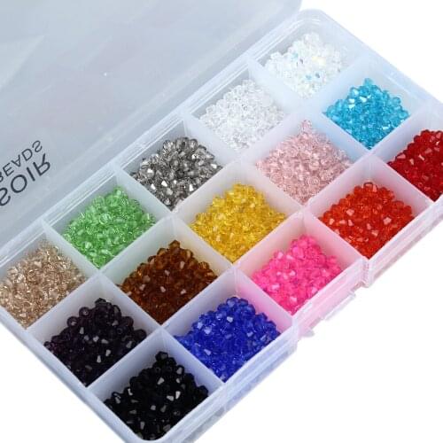 1710pcs/Box 15 Mixed Colors 4mm Faceted Austrian Crystal Bicones Beads Loose Spacer for Jewelry Making