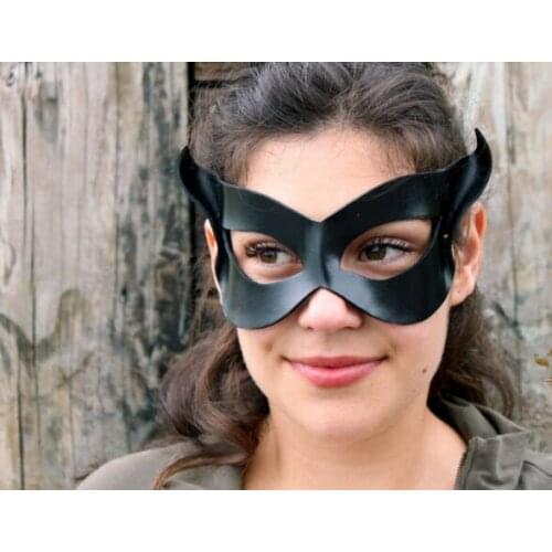 Black Little Kitten Men Women Masquerade Cosplay Mask Cowhide Genuine Leather Halloween Party Half Face Cat Masks High Quality