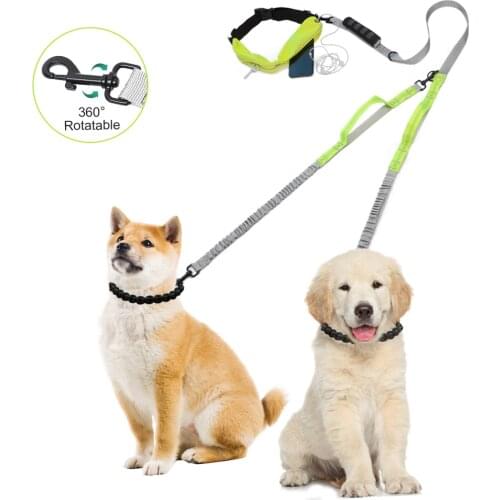 Dual Dog Leash Two Dog Lead with waist Bag Retractable Reflective Leashes for small big dog chihuahua Husky dog accessories