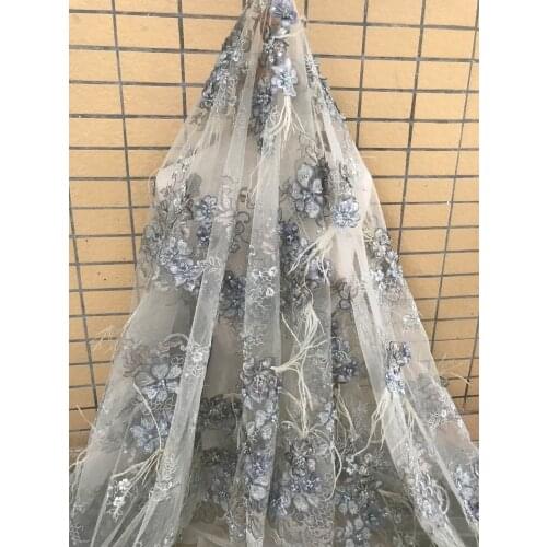 French net Lace Fabric with feather SYJ-59383 Nigerian Mesh Tulle Lace African Women Evening Dress Fabric