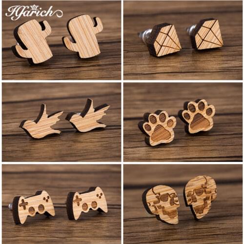 Hfarich Personalize Cactus Swallow Paw Gamepad Skull Earrings For Women Men Wood Earings Street Pop Jewelry