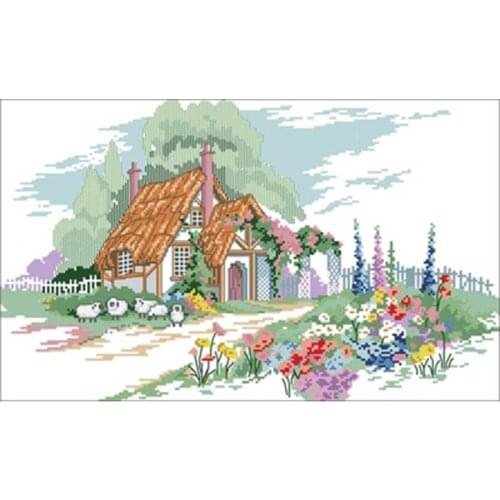 Hollyhock Cottage patterns counted 11CT 14CT 18CT DIY Cross Stitch Sets wholesale Cross-stitch Kits Embroidery Needlework