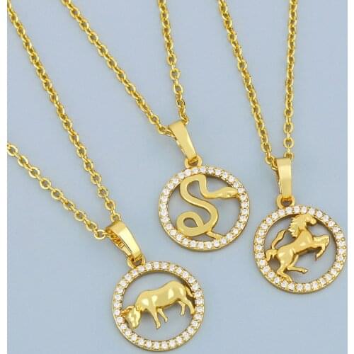 Chinese Zodiac Signs Snake Mouse Cow Sheep Dragon Pendant Necklace Butterfly Jewelry Cubic Zirconia Stainless Steel Necklace